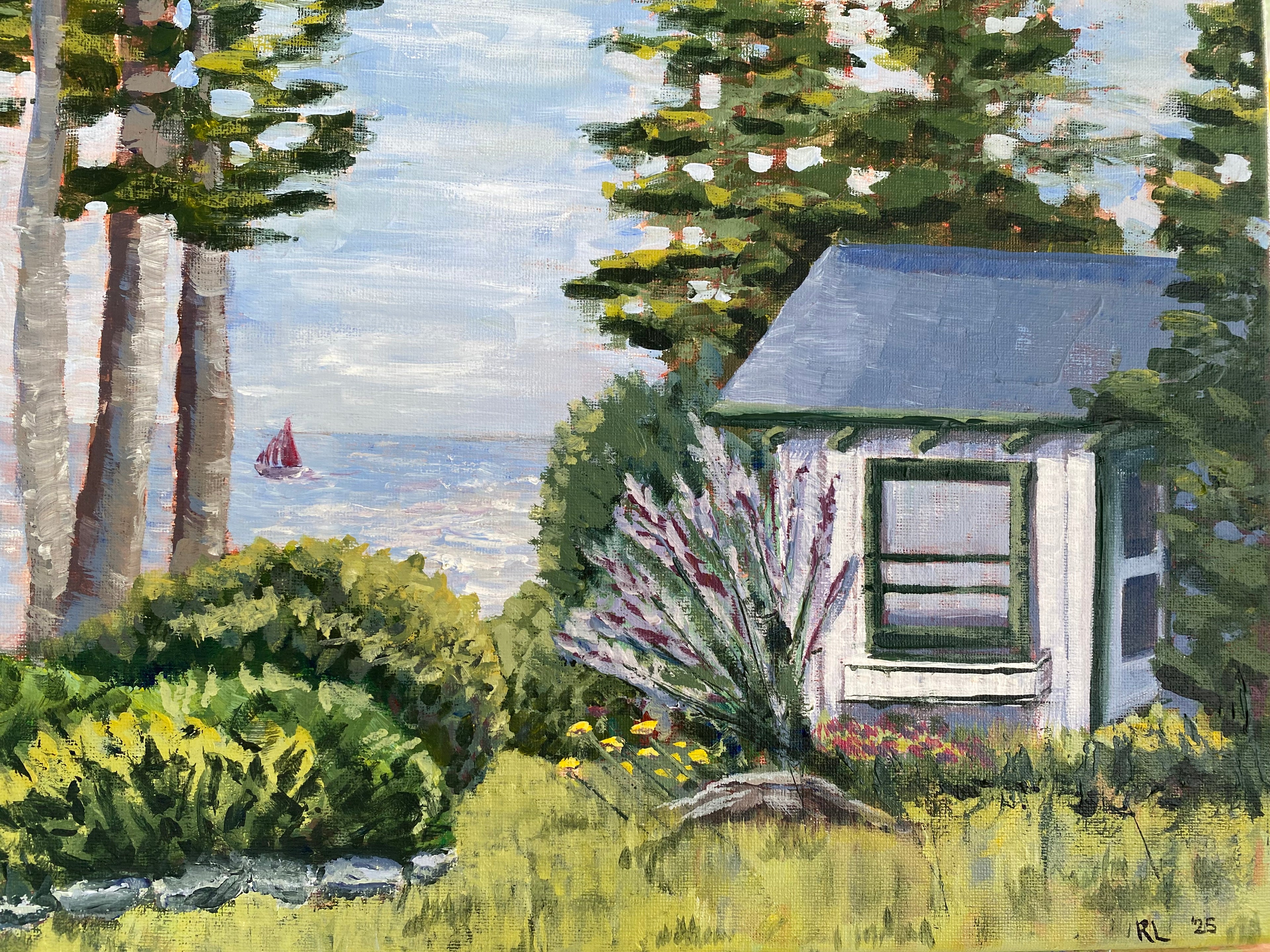 Painting of Cabin and Lake