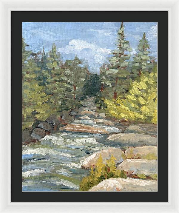 Boulder Creek Flowing Through Forest - Framed Print