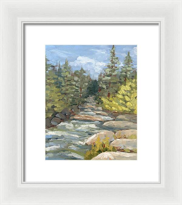 Boulder Creek Flowing Through Forest - Framed Print