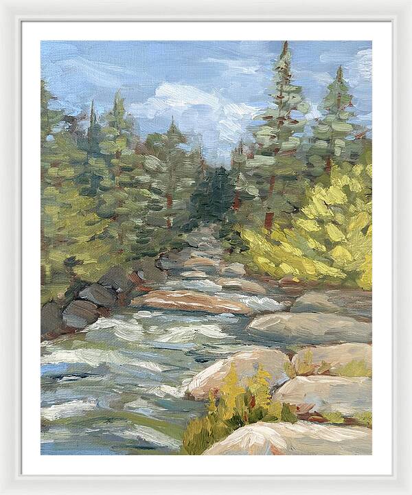 Boulder Creek Flowing Through Forest - Framed Print