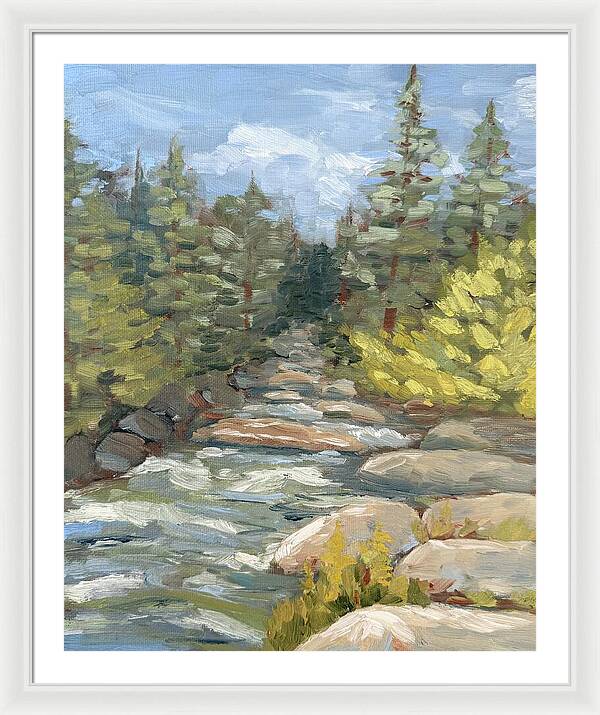 Boulder Creek Flowing Through Forest - Framed Print
