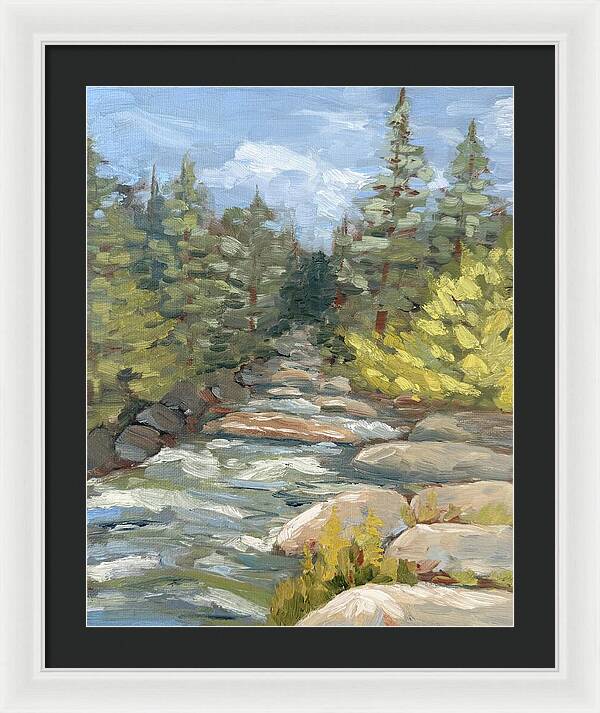 Boulder Creek Flowing Through Forest - Framed Print