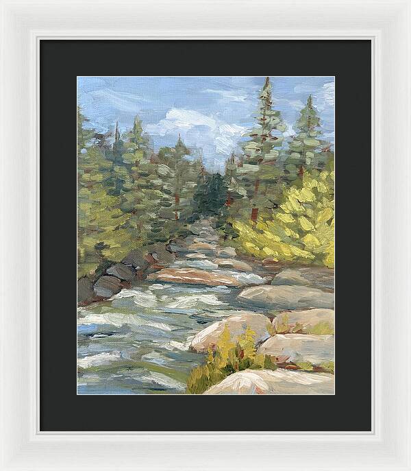 Boulder Creek Flowing Through Forest - Framed Print