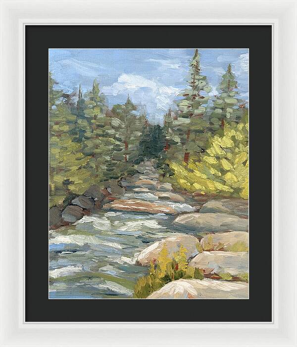 Boulder Creek Flowing Through Forest - Framed Print