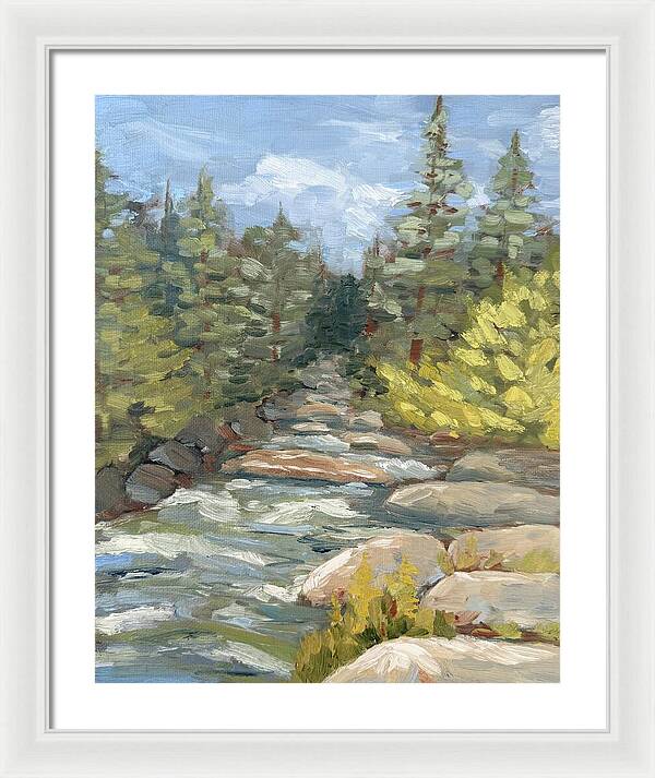 Boulder Creek Flowing Through Forest - Framed Print