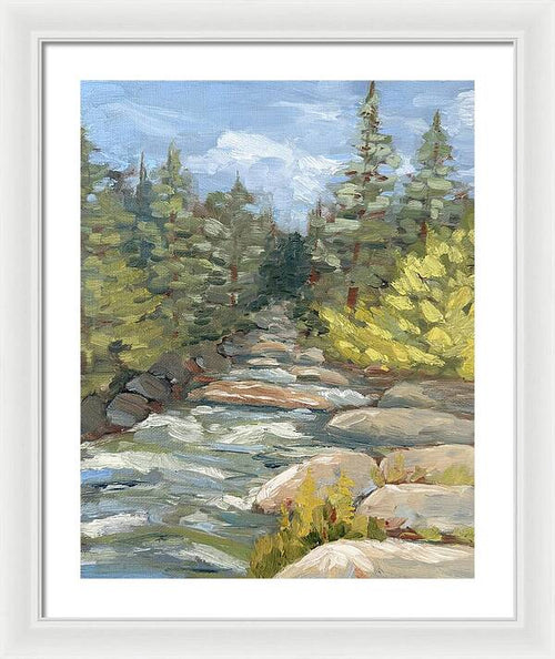 Boulder Creek Flowing Through Forest - Framed Print