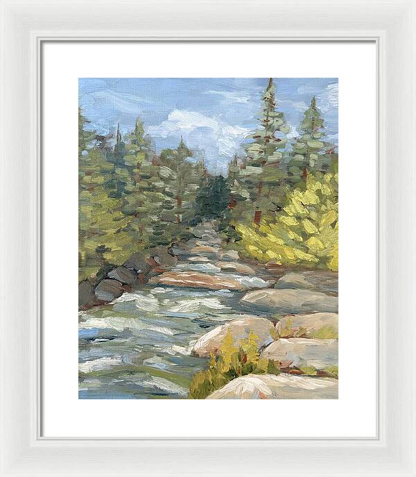 Boulder Creek Flowing Through Forest - Framed Print