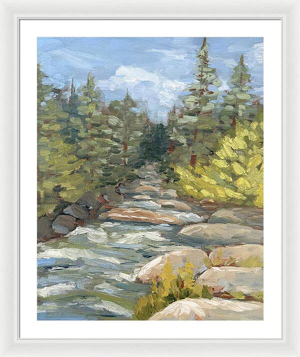 Boulder Creek Flowing Through Forest - Framed Print